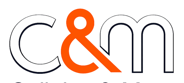 Logo of C&M Cellular & More with 'C' and 'M' letters on a white background